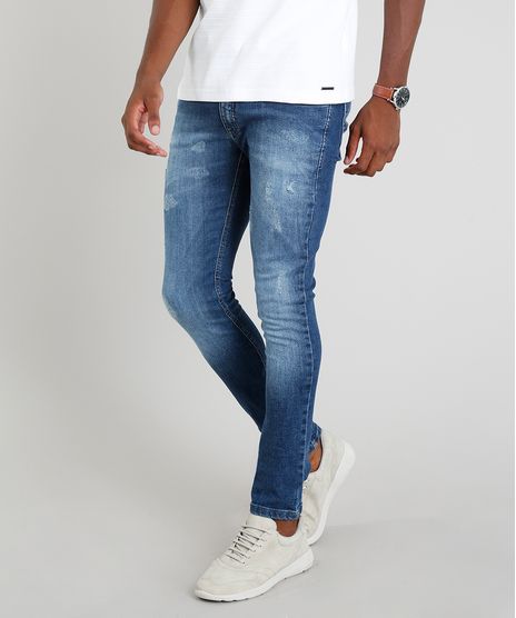 Calca-Jeans-Masculina-Skinny-com-Puidos-Azul-Medio-9305658-Azul_Medio_1