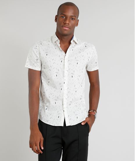 Camisa-Masculina-Slim-Estampada-Manga-Curta-Bege-Claro-9236812-Bege_Claro_1