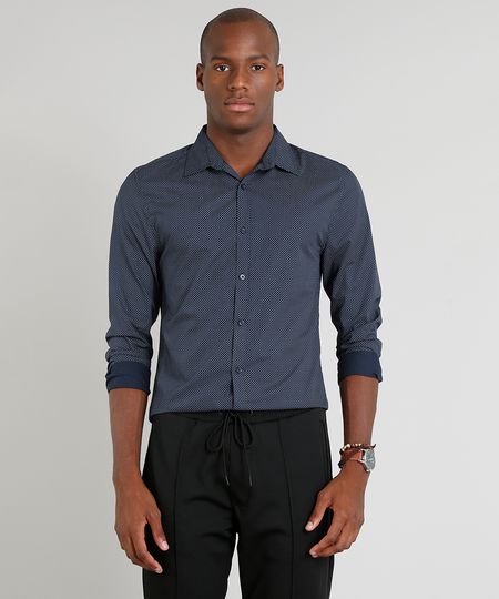 Camisa-Masculina-Slim-Estampada-Mini-Print-Manga-Longa-Azul-Marinho-9089567-Azul_Marinho_1
