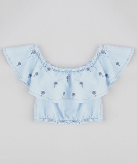 Blusa-Ciganinha-Jeans-Infantil-com-Bordado-de-Coqueiros-Azul-Claro-9364998-Azul_Claro_1