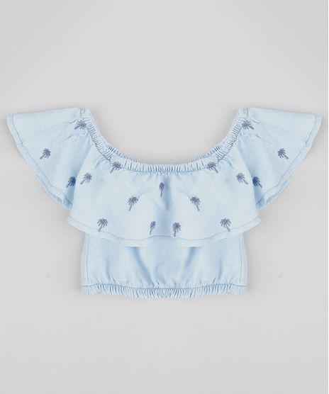 Blusa-Ciganinha-Jeans-Infantil-com-Bordado-de-Coqueiros-Azul-Claro-9364998-Azul_Claro_1
