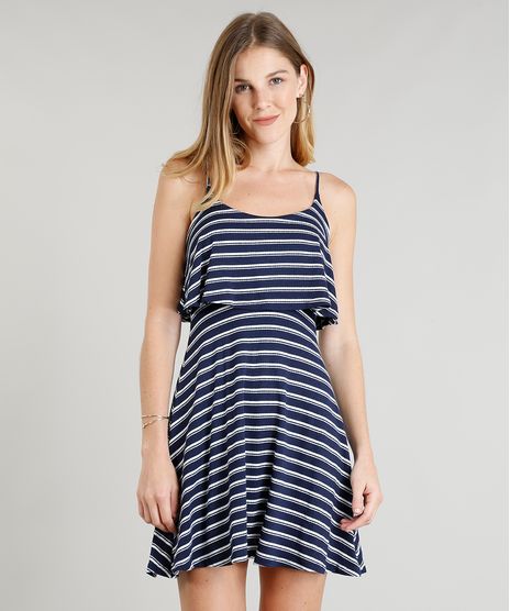 Vestido-Feminino-Curto-Evase-Listrado-com-Sobreposicao-Alcas-Finas-Azul-Marinho-9299016-Azul_Marinho_1