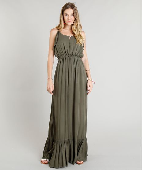 Vestido-Longo-Feminino-com-Babados-Verde-Militar-9252479-Verde_Militar_1