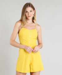 Macaquinho-Feminino-Curto-em-Linho-com-Laco--Mostarda-9256667-Mostarda_1