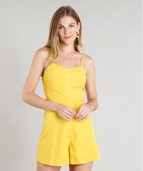 Macaquinho-Feminino-Curto-em-Linho-com-Laco--Mostarda-9256667-Mostarda_1