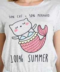 Pijama-Feminino-Gato-Sereia-Manga-Curta-Cinza-Mescla-Claro-9296029-Cinza_Mescla_Claro_3