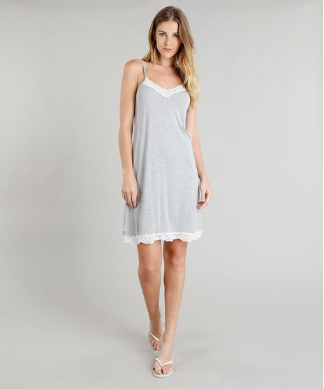 Camisola-Feminina-com-Renda-Alca-Fina-Cinza-Mescla-9354436-Cinza_Mescla_1