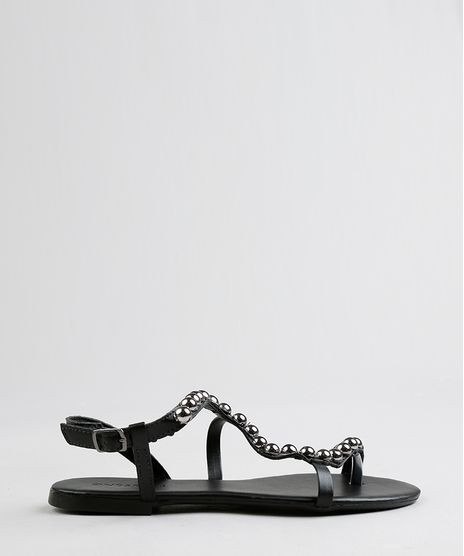 Rasteira-Feminina-com-Bolas-Metalizadas-Preta-9332936-Preto_1