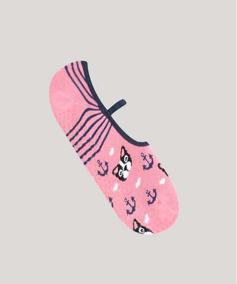 Meia-Sapatilha-Feminina-com-Estampa-de-Cachorro-e-Ancora-Rosa-9320209-Rosa_1