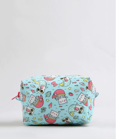 Necessaire-Feminina-Estampada-de-Gato-Sereia-Verde-Claro-9343051-Verde_Claro_1