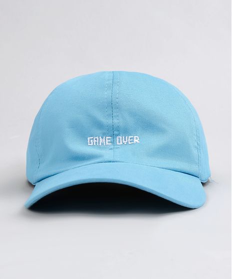 Bone-Masculino-Aba-Curva-com-Bordado--Game-Over--Azul-Claro-9394206-Azul_Claro_1