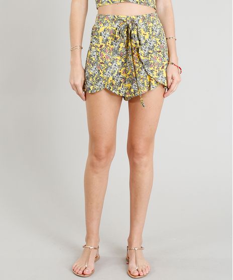 Short-Feminino-Estampado-Floral-com-Sobreposicao-Amarelo-9256663-Amarelo_1