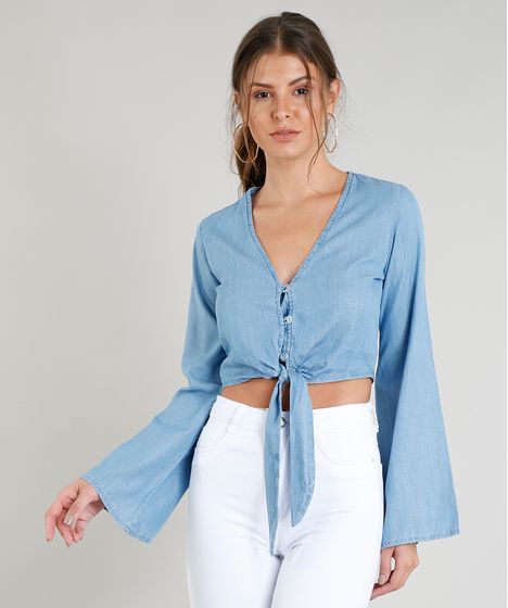 cropped jeans manga longa
