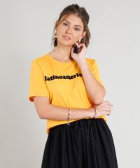 Blusa-Feminina--Latinoamericana--Manga-Curta-Decote-Redondo-Mostarda-9344085-Mostarda_1