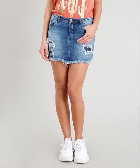 Saia-Jeans-Feminina-Curta-Destroyed-com-Barra-Desfiada-Azul-Escuro-9370008-Azul_Escuro_1