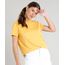 Blusa-Feminina-Estampada-de-Poas-Manga-Curta-Decote-Redondo-Mostarda-9348917-Mostarda_1