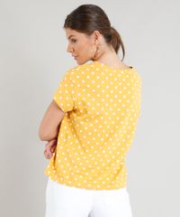 Blusa-Feminina-Estampada-de-Poas-Manga-Curta-Decote-Redondo-Mostarda-9348917-Mostarda_2