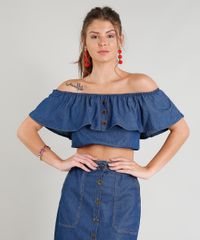 Blusa-Jeans-Ciganinha-Feminina-Cropped-Manga-Curta-Azul-Escuro-9372318-Azul_Escuro_1