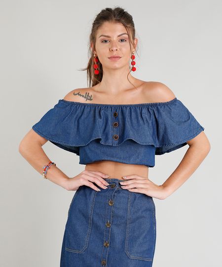 Blusa-Jeans-Ciganinha-Feminina-Cropped-Manga-Curta-Azul-Escuro-9372318-Azul_Escuro_1 Blusa-Jeans-Ciganinha-Feminina-Cropped-Manga-Curta-Azul-Escuro-9372318-Azul_Escuro_1
