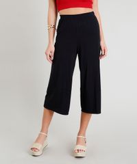 Calca-Pantacourt-Feminina-de-Malha-com-Recorte-Preta-9336436-Preto_1