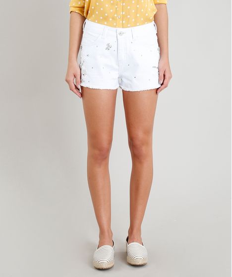 short branco jeans desfiado