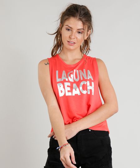 Regata Feminina Ampla Cavada "Laguna Beach" Decote Redondo Coral Menor preço em Regata Feminina Ampla Cavada "Laguna Beach" Decote Redondo Coral