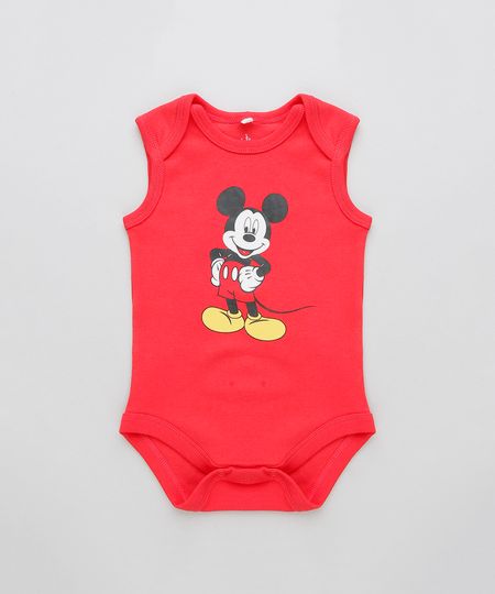 Body Infantil Mickey Sem Manga Gola Careca Vermelho Menor preço em Body Infantil Mickey Sem Manga Gola Careca Vermelho