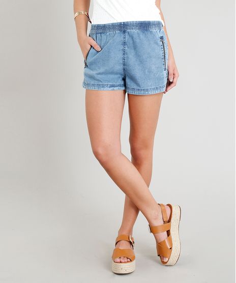 Short-Jeans-Feminino-Running-com-Ziper-no-Bolso-Azul-Claro-9370012-Azul_Claro_1