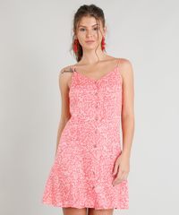 Vestido-Feminino-Curto-Estampado-Floral-com-Botoes-Alcas-Finas-Decote-V-Coral-9256665-Coral_1