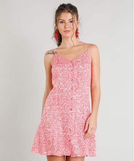 Vestido-Feminino-Curto-Estampado-Floral-com-Botoes-Alcas-Finas-Decote-V-Coral-9256665-Coral_1