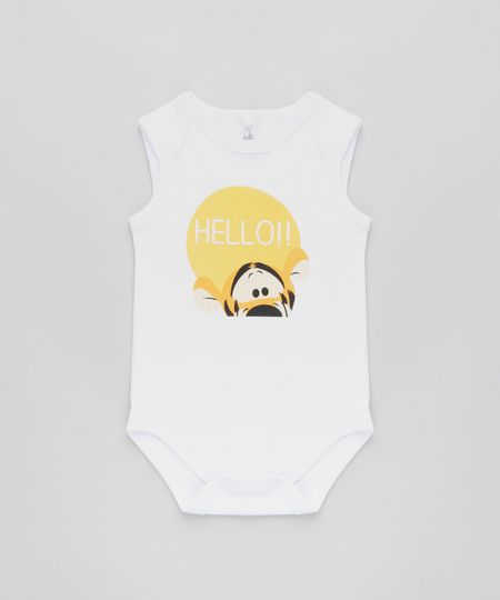 Body Infantil Tigrão Sem Manga Gola Careca Branco Menor preço em Body Infantil Tigrão Sem Manga Gola Careca Branco