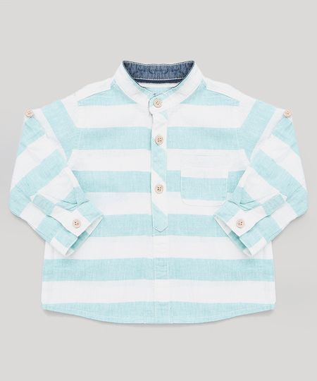 Camisa Infantil Listrada com Linho Gola Padre Manga Longa Branca Menor preço em Camisa Infantil Listrada com Linho Gola Padre Manga Longa Branca