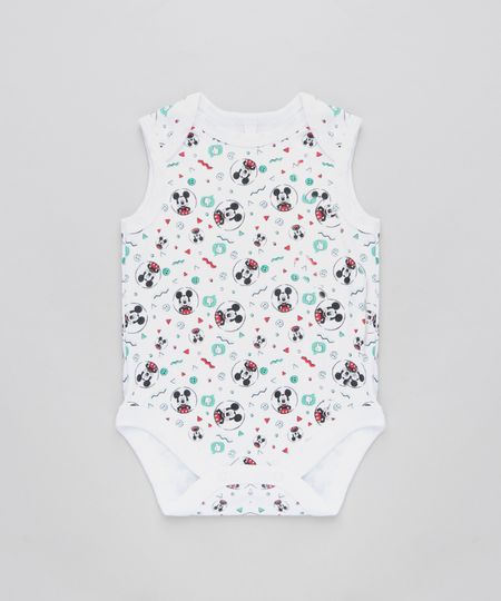 Body Infantil Estampado Mickey Sem Manga Gola Careca Branco Menor preço em Body Infantil Estampado Mickey Sem Manga Gola Careca Branco
