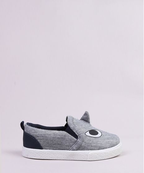 Tenis-Slip-On-Infantil-em-Moletom-Tubarao-Cinza-Mescla-9325399-Cinza_Mescla_1