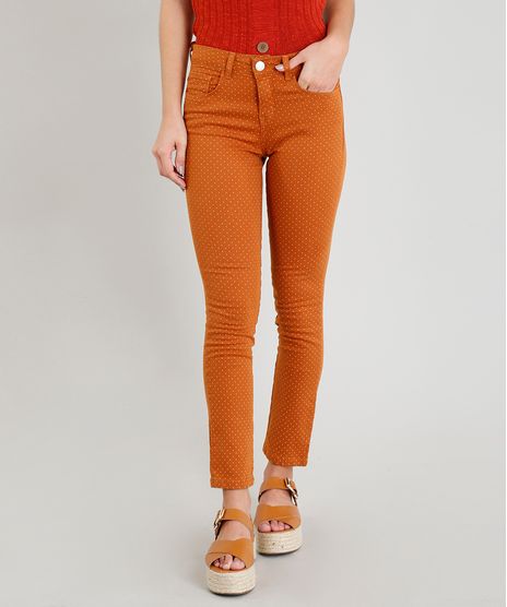 Calca-de-Sarja-Feminina-Skinny-Estampada-Poa-Caramelo-9271823-Caramelo_1
