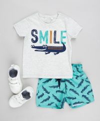 Conjunto-Infantil-de-Camiseta-Manga-Curta-Cinza-Mescla---Bermuda-Estampada-de-Jacares-Verde-Agua-9321303-Verde_Agua_3
