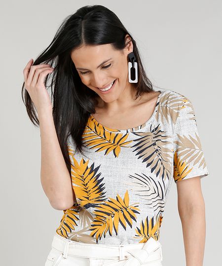 Blusa-Feminina-Estampada-de-Folhas-Decote-Redondo-Manga-Curta-Off-White-9350916-Off_White_1