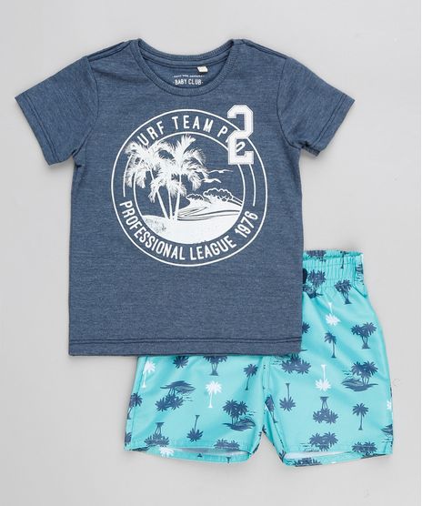 Conjunto-Infantil-de-Camiseta-Manga-Curta-Azul-Escuro---Bermuda-Estampada-de-Coqueiro-Verde-Agua-9321302-Verde_Agua_1