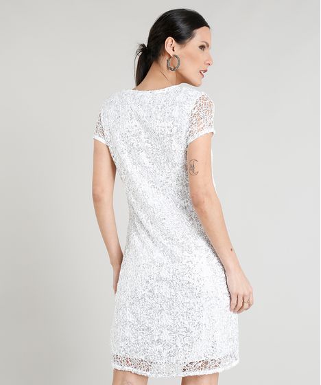 vestido de paete branco curto