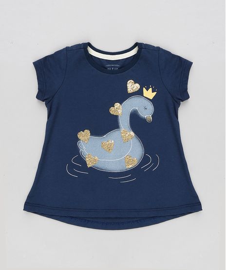 Blusa-Infantil-Cisne-com-Paetes-Manga-Curta-Decote-Redondo-Azul-Marinho-9340333-Azul_Marinho_1