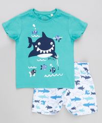 Conjunto-Infantil-de-Camiseta-Manga-Curta-Verde---Bermuda-Estampada-de-Tubarao-Branca-9321305-Branco_1
