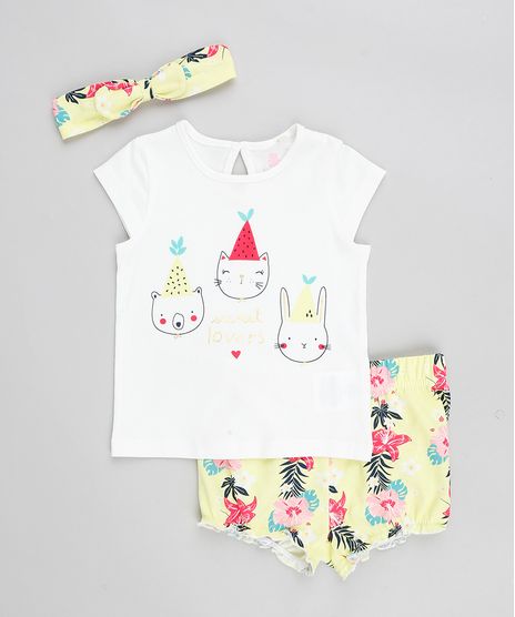 Conjunto-Infantil-de-Blusa--Sweet-Lovers--Manga-Curta-Off-White---Short-Estampado-Floral---Faixa-de-Cabelo--Amarela-9117947-Amarelo_1