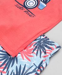 Conjunto-Infantil-de-Camiseta-Manga-Curta---Bermuda-Estampada-de-Folhagem-Coral-9321304-Coral_5