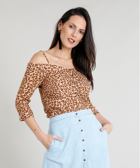 Blusa-Feminina-Open-Shoulder-com-Botoes-Estampada-Animal-Print-Manga-3-4-Bege-9277826-Bege_1
