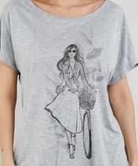 Blusa-Feminina-com-Estampa-de-Bicicleta-Manga-Curta-Decote-Redondo-Cinza-Mescla-9373526-Cinza_Mescla_4