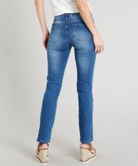Calca-Jeans-Reta-Feminina-Cintura-Media-com-Bolsos-Azul-Medio-9372333-Azul_Medio_2