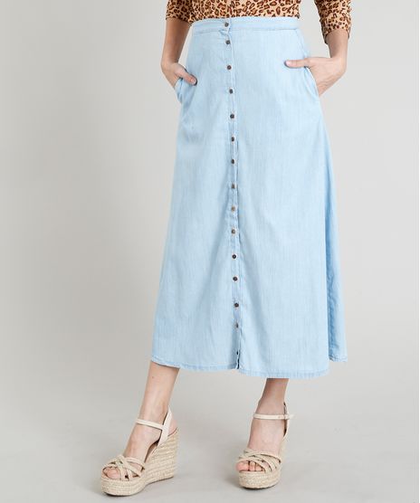 Saia-Jeans-Feminina-Midi-com-Botoes-Azul-Claro-9365675-Azul_Claro_1