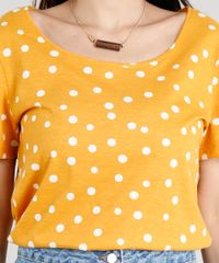Blusa-Feminina-Estampada-de-Poa-Decote-Redondo-Manga-Curta-Mostarda-9350915-Mostarda_4