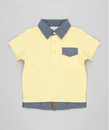 Polo-Infantil-com-Efeito-de-Sobreposicao-Manga-Curta-Gola-Esporte-Amarelo-Claro-8668674-Amarelo_Claro_1