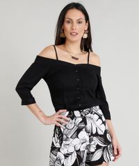 Blusa-Feminina-Open-Shoulder-com-Botoes-Manga-3-4-Preta-9273433-Preto_1 Blusa-Feminina-Open-Shoulder-com-Botoes-Manga-3-4-Preta-9273433-Preto_1